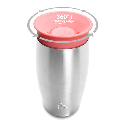 Munchkin® Miracle® Stainless Steel 360 Toddler Sippy Cup, 10 Ounce, Pink