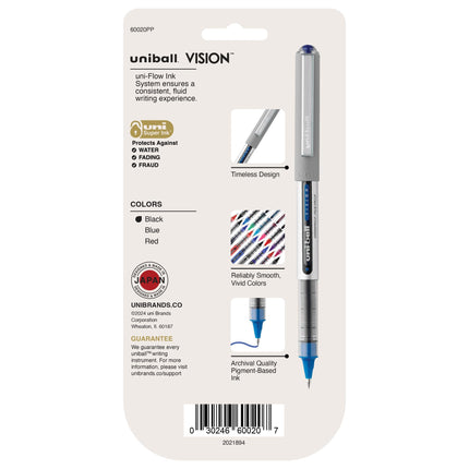 Lot de 4 stylos roller Uniball Vision – Pointe fine, encre moyenne de 0,7 mm, noire