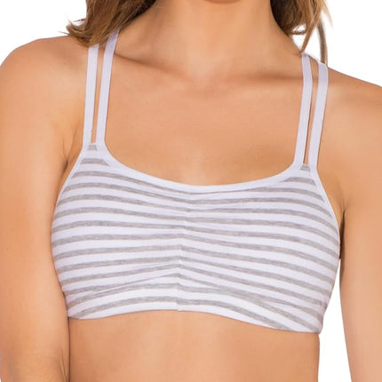 Sujetador deportivo tipo jersey de algodón Fruit of the Loom para mujer (paquete de 3), Skinny Stripe/White/Blushing Rose