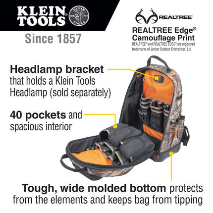 Mochila para herramientas Klein 62800BPCAMO Tradesman Pro® XL, 40 bolsillos, Camuflaje