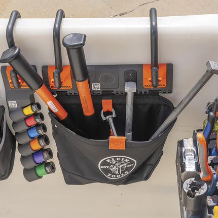 Klein Tools BC510S Bucket Work Center Hardware Tool Pouch with Carabiner, Magnetic, S Hook Rail System Accessory for Lineman Tools