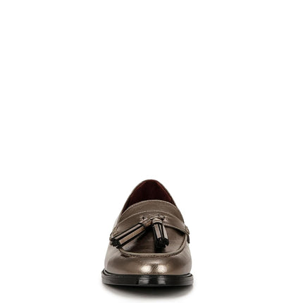 Franco Sarto Mocassins Femme Carolynn Low Slip on à Pompom, Métallisé Étain, 5.5