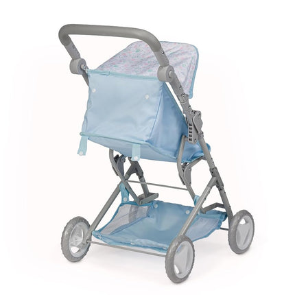 JC Toys - Folding stroller, for dolls up to 45 cm, Ideal for playing and walking, Blue with floral decoration, designed by Berenguer, +3 years