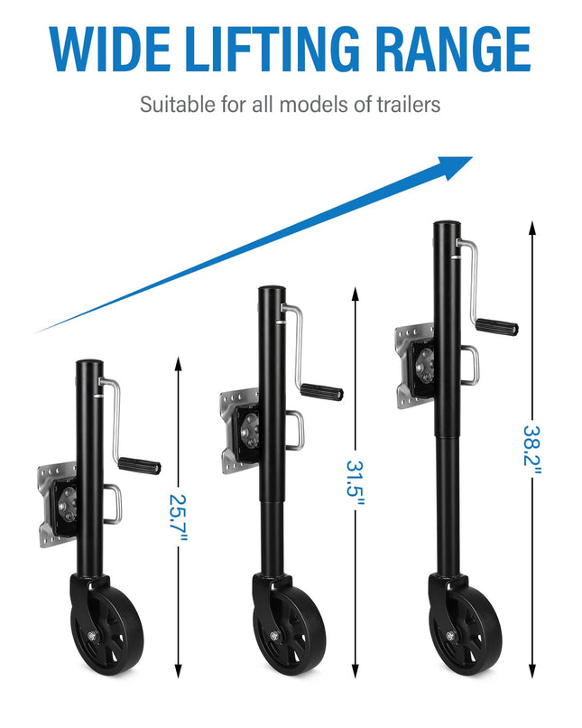 FAHKNS Trailer Jack with 8" Wheel, 2000 lbs Boat Swivel Jack Single Wheels, Heavy Duty 13" Lift RV Bolt On Tongue Jacks for Boat Camper (Black)