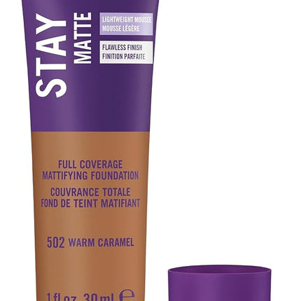 Rimmel London Stay Matte Liquid Mousse - 502 Warm Caramel - Foundation, Lightweight, Shine Control, Oil-Free, 1oz
