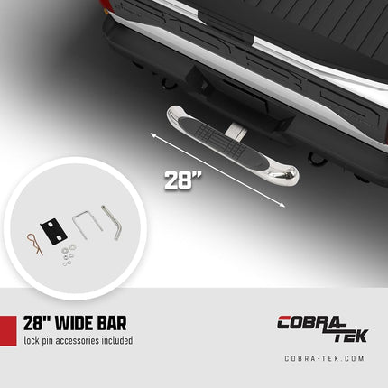 Cobra-Tek Peldaño de enganche pulido de primera calidad de 28" para receptores de enganche de 2 pulgadas Clase III y Clase IV con pasador de enganche