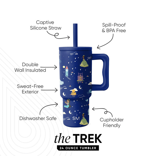 Simple Modern Disney Kids 24 oz Tumbler with Handle and Silicone Straw Lid | Spill Proof and Leak Resistant | Stainless Steel Bottle | Gift for Kids Boys Girls | Trek Collection | Princess Dreams