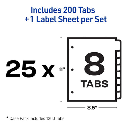 Avery 8-Tab Binder Dividers, Easy Print & Apply Clear Label Strip, Index Maker, White Tabs, 25 Sets (11447)