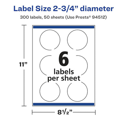 Avery Glossy Clear Round Labels with Sure Feed, 2.75" Diameter, 300 Glossy Clear Labels, Print-to-The-Edge, Laser/Inkjet Printable Labels