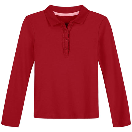 Nautica Girls' Uniform Long Sleeve Polo with Ruffl