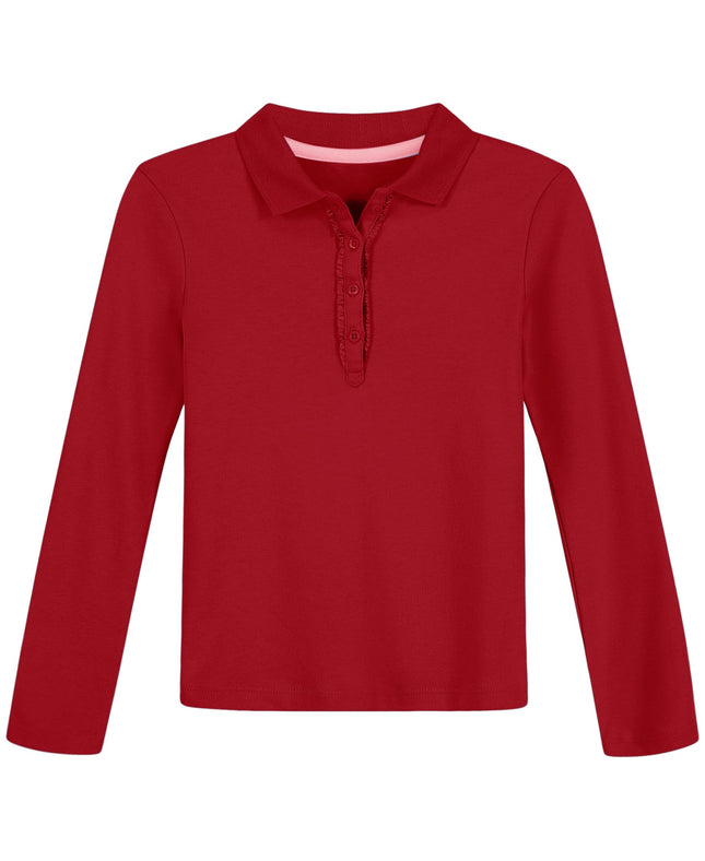 Nautica Girls' Uniform Long Sleeve Polo with Ruffl