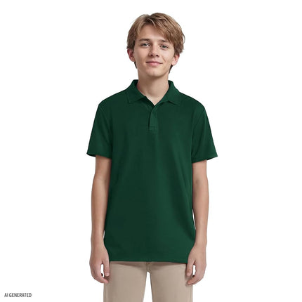 Polo à manches courtes uniforme scolaire Izod pour garçons, fermeture boutonnée, tissu performant anti-humidité, Hunter, 8 ans