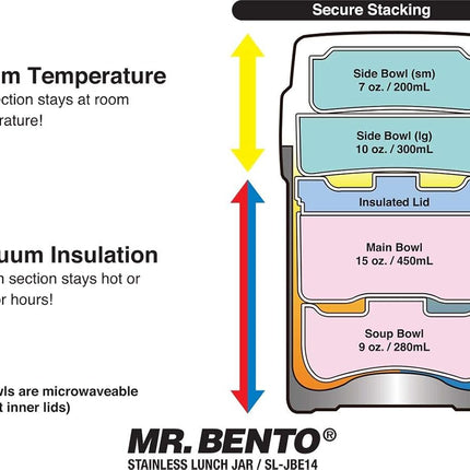 Zojirushi SL-JBE14AZ Mr. Bento Fiambrera Termo de Acero Inoxidable, Acero Inoxidable, Arándano