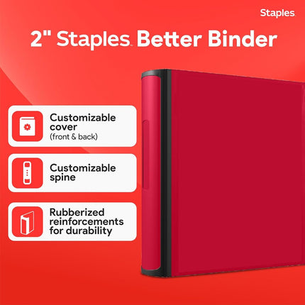 Staples 2 Inch Better View Binder with D-Rings (Red) by Staples