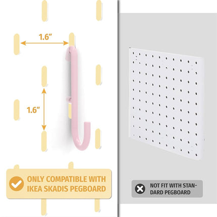 BFPeaky Pink S Hook Pegboard Hooks, 16 Pack, Compatible with IKEA Skadis Pegboard, 18lbs Max Load, Rust Resistant, Powder Coated, Wall Mount, Adult, Homeowner, Office Worker