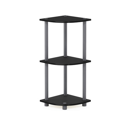 Furinno TURN-N-TUBE Corner Shelf, 3-Tier Corner Bookshelf, Display Storage Shelves with Open Shelves, for Organization and Storage, Living Room, Home Office, Garage, Black