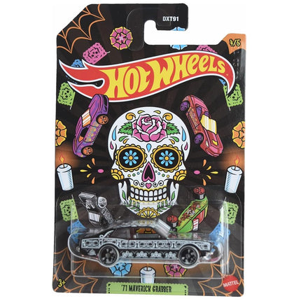 Voiture Hot Wheels « '71 Maverick Grabber Halloween » à l'échelle 1:64, noire, 2" x 3" x 1.5"
