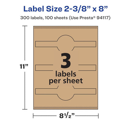 Avery Kraft Brown Cigar Labels with Sure Feed, 2-3/8" x 8", 300 Kraft Brown Labels, Laser/Inkjet Printable Labels