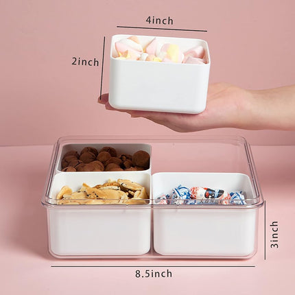MineSign 2Pack Divided Veggie Tray with Lid Snackle Box Serving Container Salad Keeper with 4 Removable Boxes Stackable Refrigerator Organizer Bins Produce Saver for Meal Prep Fruit