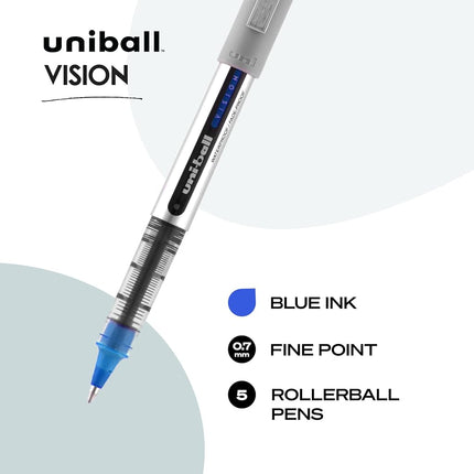 uni-ball Vision Rollerball Pens, Fine Point (0.7mm), Black, 12 Count