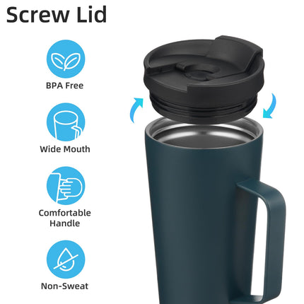 Konokyo Insulated Tumbler with Handle and Straw, 22 OZ Travel Coffee Mug Stainless Steel Cup Metal Water Bottle,Navy Blue