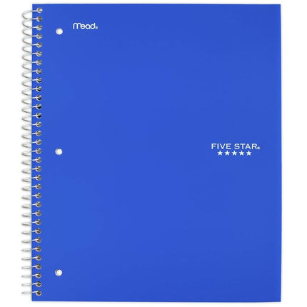 Five Star Spiral Notebook, 5 Subject, Wide Ruled Paper, 200 Sheets, 10-1/2" x 8", Cobalt Blue (73198)