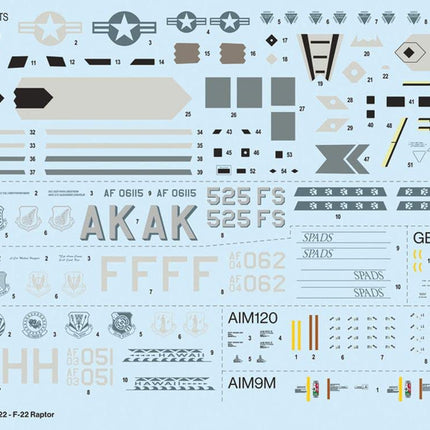 ITALERI -2822 F-22A Raptor, 1:48 Scale, Model Kit, Plastic Modeling, Grey Color, IT2822
