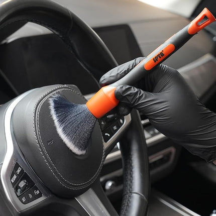 SPTA Car Detailing Brush Set, 5 Pack Soft Boar Hair Auto Detail Brush Kit with Elbow for Automotive Elegant Surface Interior Exterior Dashboard Emblems Panels Engine Bay Wheels Air Vent Seat Leather