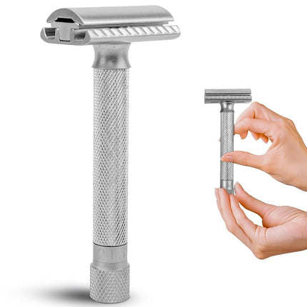 Parker THE VARIANT CLOSED COMB - ADJUSTABLE Double Edge Safety Razor, Customize your Shave with a Turn of the Dial from Mild to Aggressive - 5 Blades Included (SATIN CHROME)