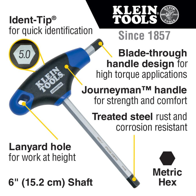 Klein Tools JTH68M T-Handle Hex Key Set, Metric Sizes Allen Wrench Set with 6-Inch Blades, Stand Included, 8-Piece