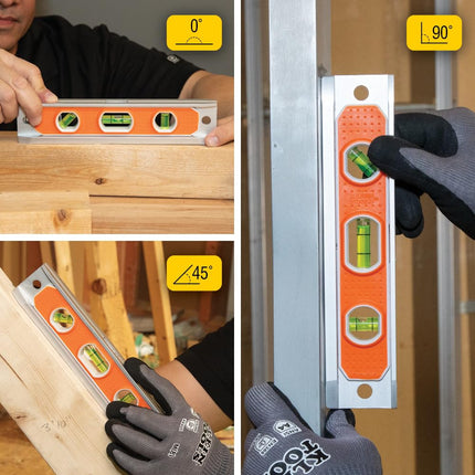 Magnetic Torpedo Level, Aluminum, V-Groove and Magnet KLEIN TOOLS 935R, Orange