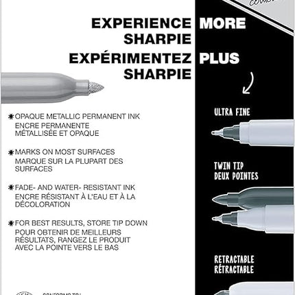 Sharpie 39109PP Metallic Permanent Markers, Fine Point, Silver, 4 Count, 2 Pack