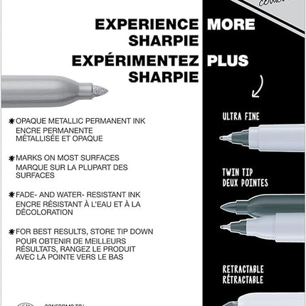 Sharpie 39109PP Metallic Permanent Markers, Fine Point, Silver, 4 Count, 2 Pack