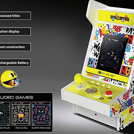 My Arcade Pac-Man 45th Anniversary Mighty Player: Pac-Man 45th Anniversary Console, Retro Games, Countertop Arcades, Illuminated Marquee, 4 Games in 1,Rechargeable Battery