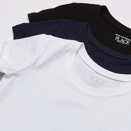 The Children's Place baby girls And Toddler Short Sleeve Basic Layering T-shirt T Shirt, Black/Tidal/White 3 Pack, 12-18 Months US