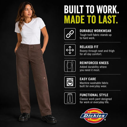 Dickies Womens Loose Fit Double Knee Work Pant, Mushroom, 29 Long