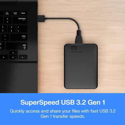 WD 5TB Elements portable external hard drive, USB 3.0 interface, portable external storage, Plug-and-Play, SuperSpeed USB 3.2 Gen 1, Formatted for PC and Mac, Black