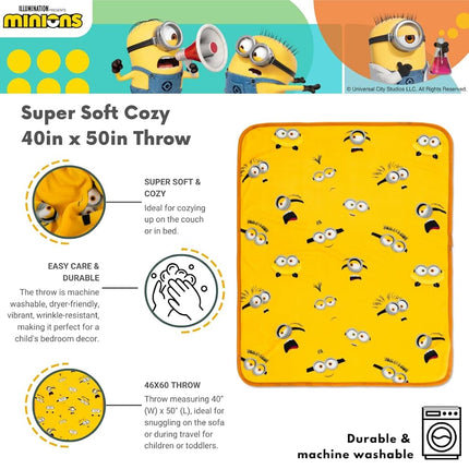 Franco Despicable Me 4 Minions Kids Bedding Super Soft Silk Touch Throw, 40 in x 50 in, (Officially Licensed Product)