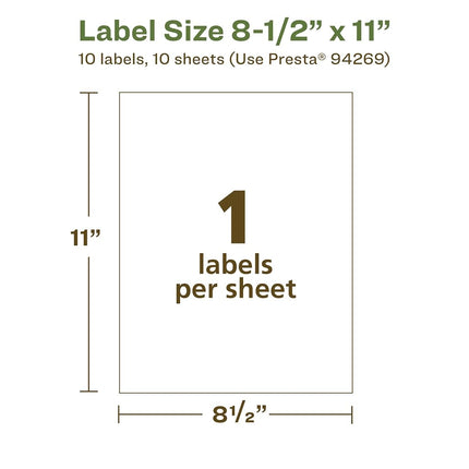 Avery EcoFriendly Matte White Recycled Rectangle Labels, 8.5" x 11", Matte White Labels, Permanent Adhesive, Laser/Inkjet Printable, 10 Total