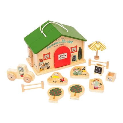 Manhattan Toy Farmer s Market Day 12-Piece Portable Wooden Toy Figure Pretend Shopping Playset