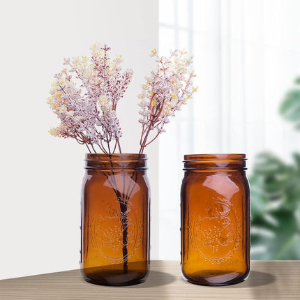 ElegantTime Amber Glass Mason Jars, 32 oz Wide Mouth with Airtight Lids and Bands - 6 Pack Large Glass Canning Jars, Great for Canning, Pickling, Fermenting, Jam Making