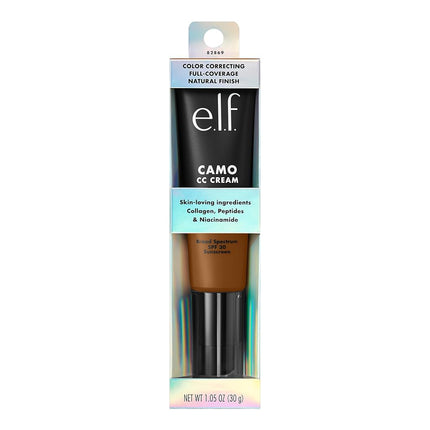 e.l.f. Camo CC Cream, Color Correcting Medium-To-Full Coverage Foundation with SPF 30, Deep 530 W, 1.05 Oz (30g)