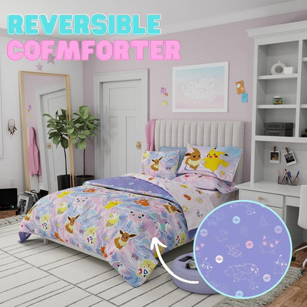 Franco Pokemon Girl Anime Kids Bedding Super Soft Comforter and Sheet Set with Sham, 7 Piece Full Size, (Official Licensed Product)