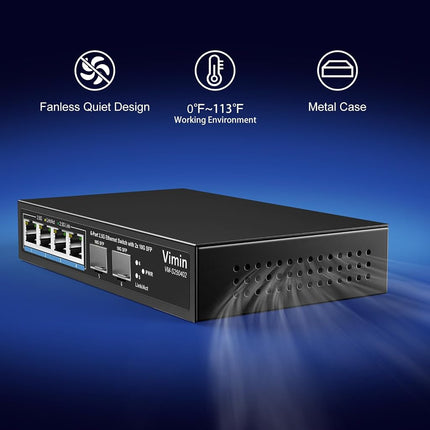 6 Port 2.5G Unmanaged Switch with 2x10G SFP, 4X 2.5Gbase-T Ports, 2X 10G SFP+ Port, 60Gbps Switching Capacity, IEEE802.3, Metal Housing,Work for 2.5Gbps NAS, Wireless AP & PC