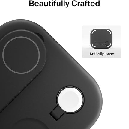 Belkin 3-in-1 MagSafe-Compatible iPhone Charger 15W, Foldable Magnetic Qi2-Certified Wireless Charging Station for iPhone 16, Apple Watch Series 10, AirPods 4, and More, w/Non-Slip Base & PSU - Black