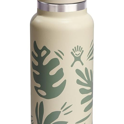 Hydro Flask Water Bottle - Insulated Stainless Steel - Wide Mouth Flex Straw Lid, Non Spill, Leakproof and Refillable in 40 Oz Botanical Bliss Coconut