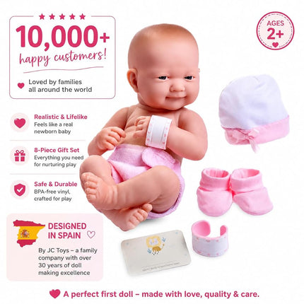 JC Toys Rubber Baby Doll with Set of Pink Clothes, Multicolour (18543_A)