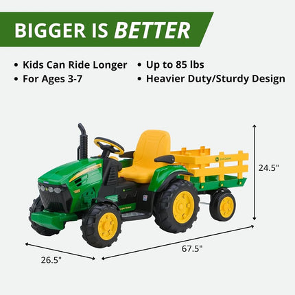 Peg Perego John Deere Ground Force Tractor With Trailer, Kids Ride-On Tractor, Boys, 3-7 Years