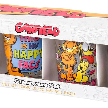 Silver Buffalo Garfield and Odie, 4 Pack Mini Glass Set, 1.5oz