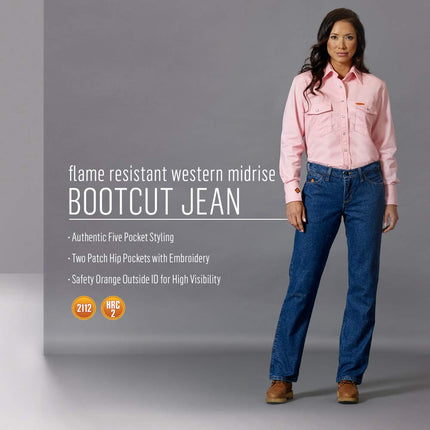 Pantalón de trabajo utilitario Wrangler Western de corte de bota de tiro medio para mujer, lavado oscuro, 11W x 30L